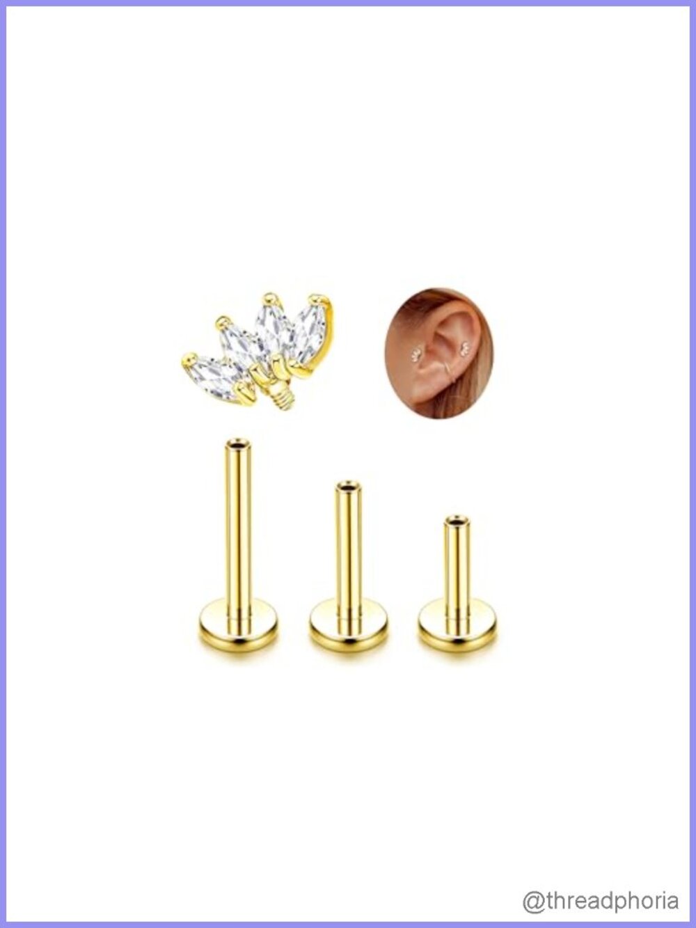 G23 Titanium Tragus Conch Helix Piercing Jewelry 16G Internally Threaded Flat